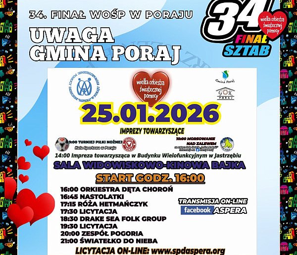 34. Finał WOŚP w Poraju: Program i atrakcje dla całych rodzin!